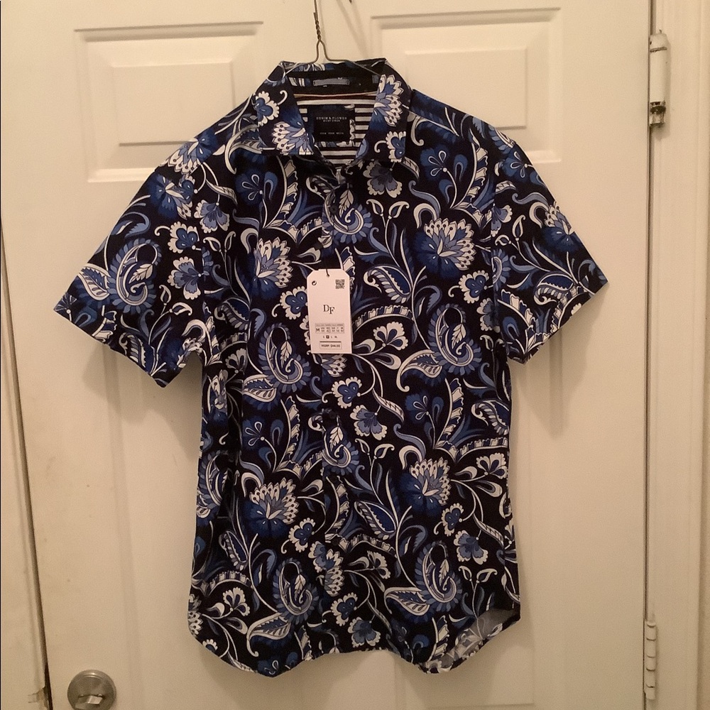 medium denim & flower button down